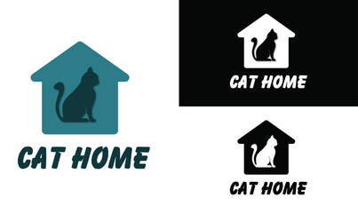 Cat logo, CAT HOME  logo design with cat icon logo and small home concept.