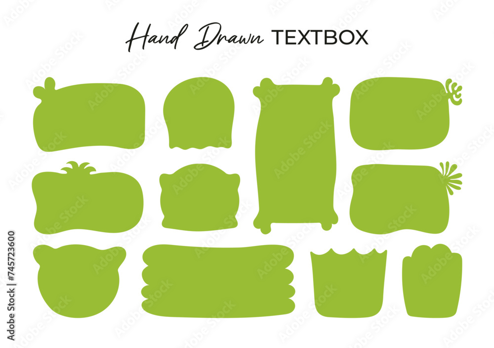 Poster hand drawn green empty textbox or speech bubbles isolated on white background. hand-drawn quote post