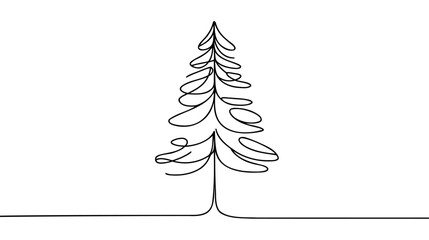 Christmas pine fir tree line art. Continuous one line drawing. Vector illustration minimalistic design. 2025 year.