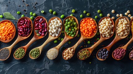 Top view of the colorful lentils. Generative Ai. - obrazy, fototapety, plakaty