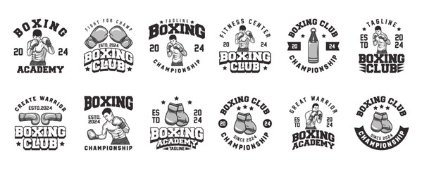 Boxing logo vector bundle, emblem set collections. Boxing logo badge template collection