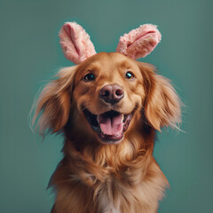 happy dog wearing easter bunny ears