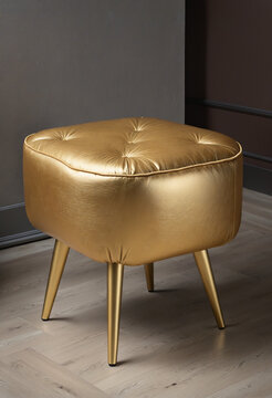 midcentury modern gold ottoman isolated on transparent background