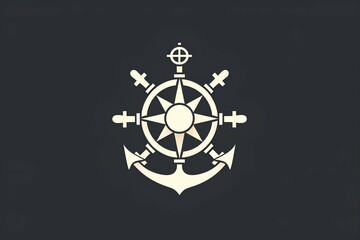 Logo of navigational wheel with anchor on a grey background