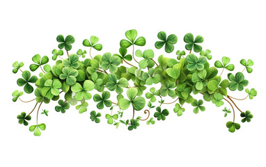 Festive Banner with Green Clover Motifs for Shamrock Day Isolated on Transparent Background PNG.