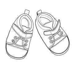 Babyschuhe - handgezeichnete Illustration digitalisiert als Linienzeichnung mit weißer Füllung auf transparentem Untergrund