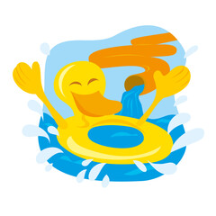 Cartoon drawing of a swimming ring in the outdoor pool having fun