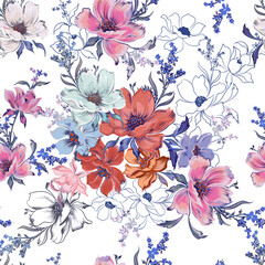 Fashion vector floral pattern with elegant flowers - 745729610