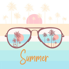 Fashion vector illustration sunglasses and palms, summer vibes - 745729627