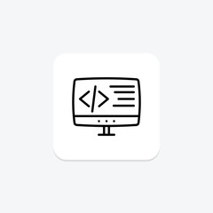 Coding icon, programming, computer programming, software development, coding languages line icon, editable vector icon, pixel perfect, illustrator ai file