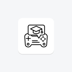 Gamification icon, educational gamification, gamified learning, game-based learning, game design line icon, editable vector icon, pixel perfect, illustrator ai file