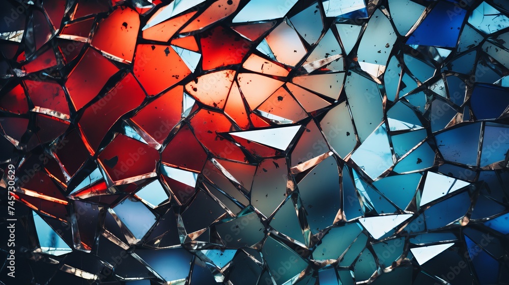Poster a photo of a shattered glass window with colorful light reflections. an abstract and edgy pattern of
