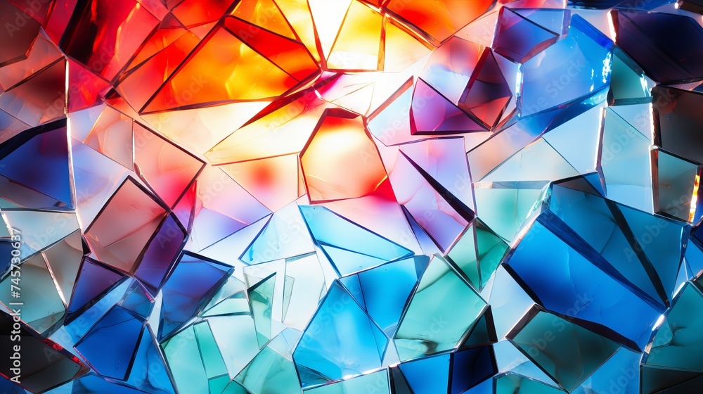 Poster a photo of a shattered glass window with colorful light reflections. an abstract and edgy pattern of