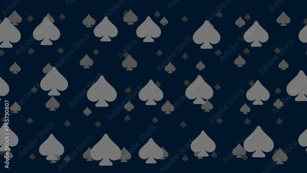 Poster spades float horizontally from left to right. parallax fly effect. floating symbols are located rand