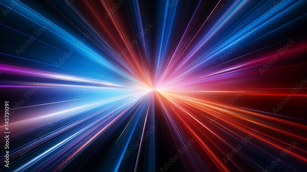 Poster abstract dark background of light with stripes of colourful rays moving from the center