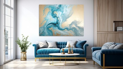 Abstract ocean- ART. Natural Luxury. Style incorporates the swirls of marble or the ripples of agate. Very beautiful blue paint with the addition of gold powder