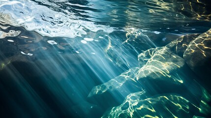 An abstract background of seawater flow under light exposure