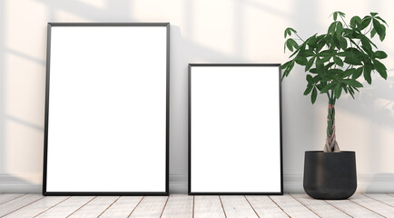 abstract mock up room with picture frame as template - 3D Illustration - 745732455