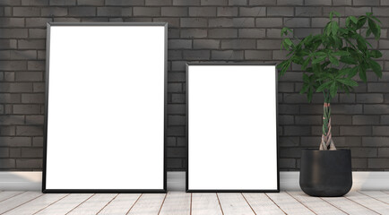 abstract mock up room with picture frame as template - 3D Illustration - 745732474