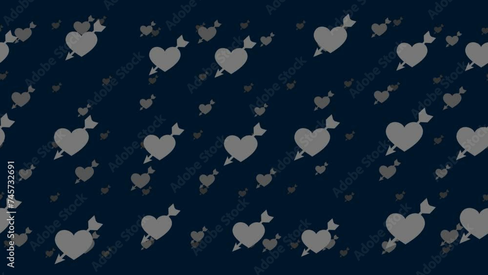 Poster cupid arrow symbols float horizontally from left to right. parallax fly effect. floating symbols are