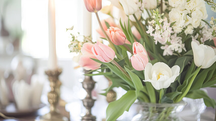 Beautiful bouquet of flowers in vase. Floral arrangement