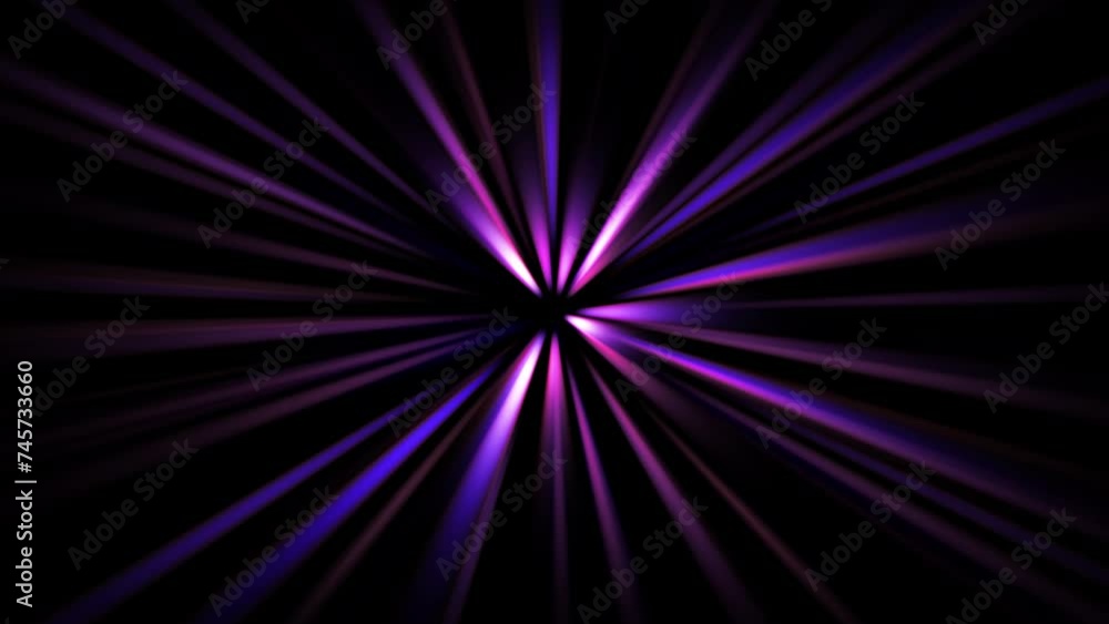 Poster loop animation of pink purple light radial shine ray rotation flare light abstract on black backgrou
