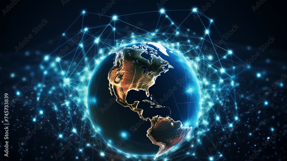 Poster communication technology for internet business. global world network and telecommunication on earth 