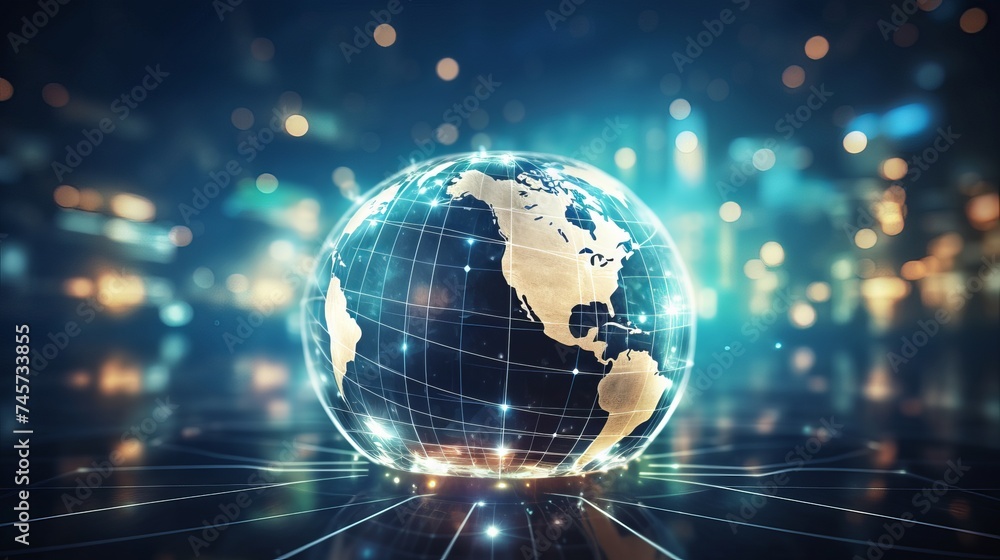 Poster communication technology for internet business. global world network and telecommunication on earth 