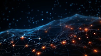 Obraz premium Data technology abstract futuristic illustration . Low poly shape with connecting dots and lines on dark background. 3D rendering . Big data visualization