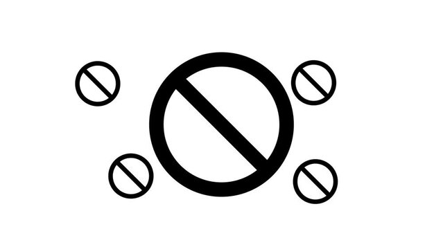 Zoom in and out animation the stop symbol. Large black symbol in the center and four small symbols around. Seamless looped 4k animation on white background
