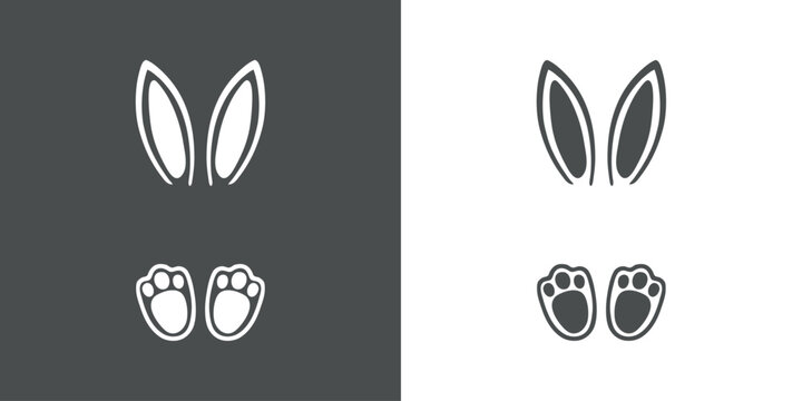 Logo con silueta de orejas y patas de conejo para felicitaciones y tarjetas de Pascua