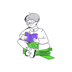 Boy reading book in library