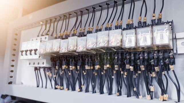 The Electrical Panel of relay control  distribution in the induatrial power control.