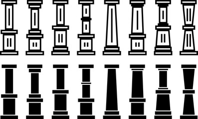 pillar icon collection, building support symbol. vector isolated on white background. design for poster, app, web.