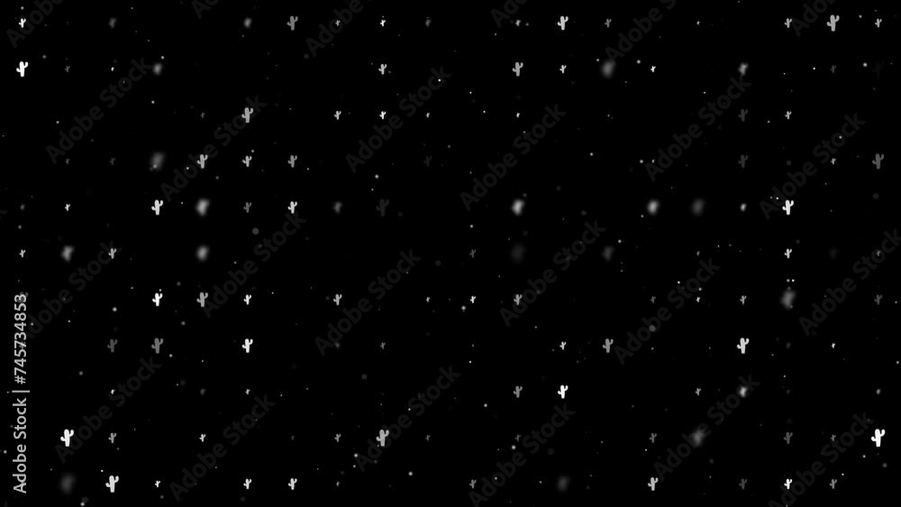 Poster template animation of evenly spaced cactus symbols of different sizes and opacity. animation of tran