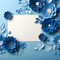 Background of blue paper flowers with empty space for text or greeting card design. Postcard for International Womens Day and Mothers Day (4) AR0103 Generative AI