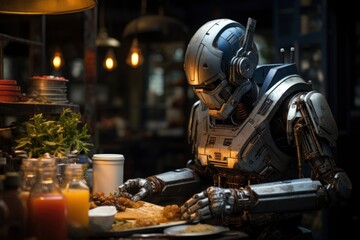 robot cook preparing food. generative ai