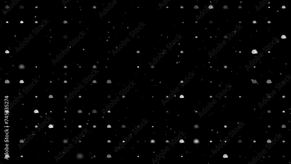Poster template animation of evenly spaced tourist tents of different sizes and opacity. animation of trans