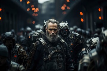 Obraz premium futuristic police guarding the streets. generative ai