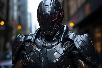 futuristic police robot guarding the streets. generative ai