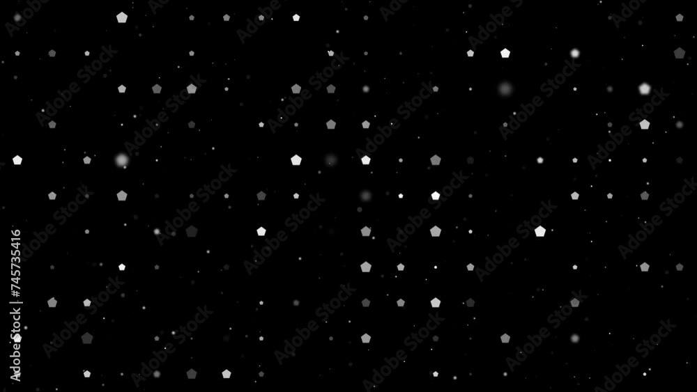 Poster template animation of evenly spaced pentagon symbols of different sizes and opacity. animation of tr
