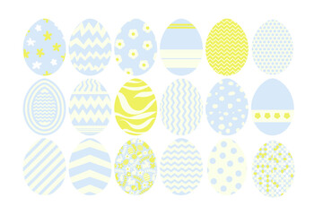 Collection of colorful Easter Eggs isolated on background. Colorful patterns. Big set of Easter egg icons. Set of Easter eggs with different patterns. Vector Illustration.
