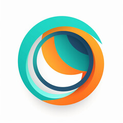 simple circular logo in blue, green and orange color, artistic, white inside and bench background сreated with Generative Ai