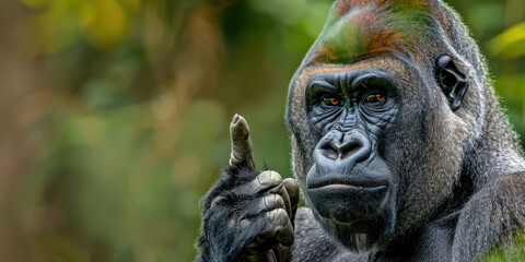 Fototapeta na wymiar A Thoughtful funny Gorilla Pondering Existence In Its Natural Habitat