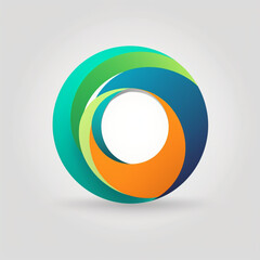 simple circular logo in blue, green and orange color, artistic, white inside and bench background сreated with Generative Ai