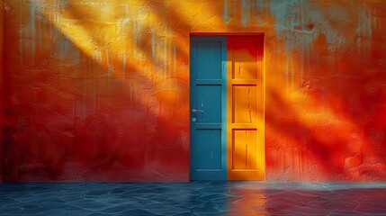 colorful wall with a Door - A vibrant minimalistic realistic photo background