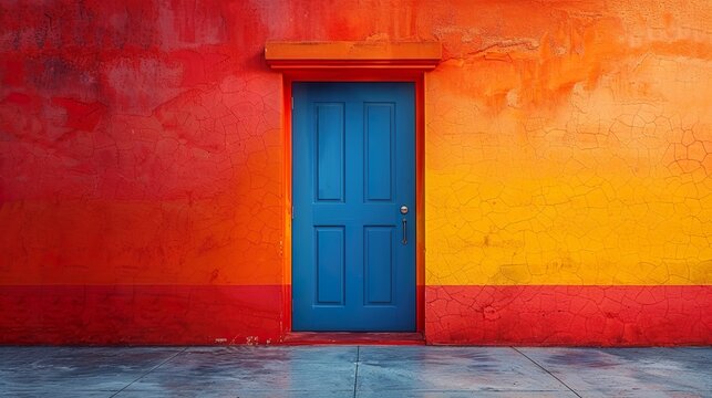 colorful wall with a Door - A vibrant minimalistic realistic photo background