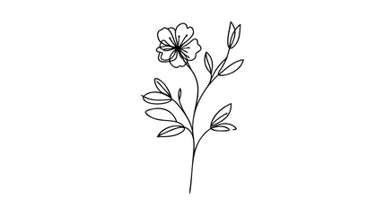 Hand drawn cherry blossom. Sakura branch with flower one continuous line art. Blooming Apple tree Vector illustration