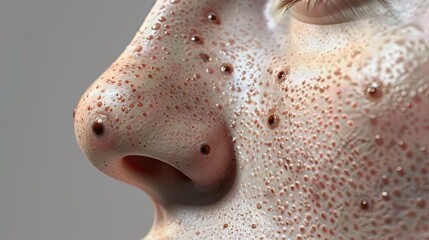 A realistic and detailed 3D render of a nose with blackheads and acne - obrazy, fototapety, plakaty