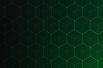 Fototapeta na wymiar Dark green gradient cubed blockchain background gradient banner